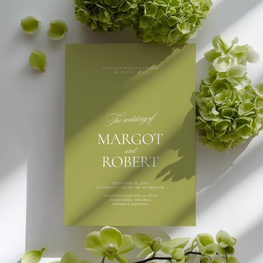 Elegant Modern Olive Green & White Wedding Kaart