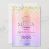 Elegant Modern Ombre, Confetti Sweet 16 Kaart (Voorkant)