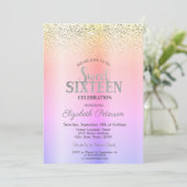 Elegant Modern Ombre, Confetti Sweet 16 Kaart (Staand voorkant)
