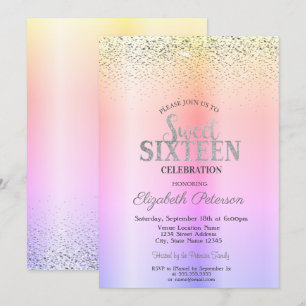 Elegant Modern Ombre, Confetti Sweet 16 Kaart