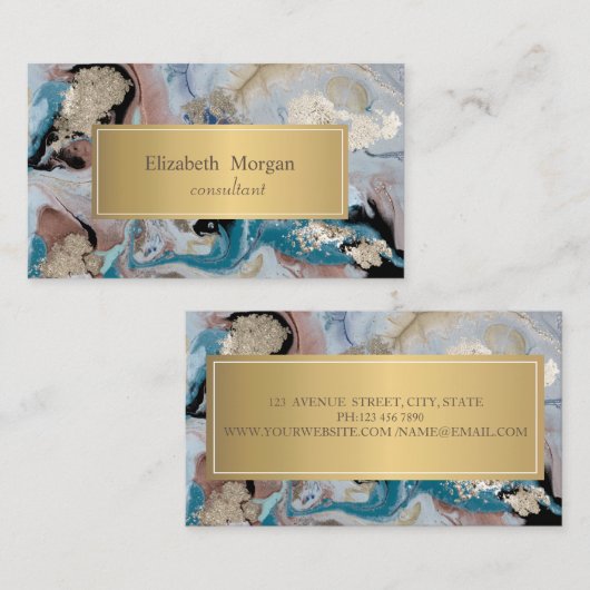 Elegant Modern Ombre Marble Gold Visitekaartje (Voorkant / Achterkant)