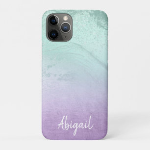 Elegant modern ombre paars & mint glitter marmer Case-Mate iPhone case