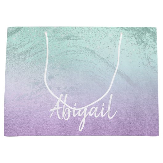 Elegant modern ombre paars & mint glitter marmer groot cadeauzakje (Voorkant)