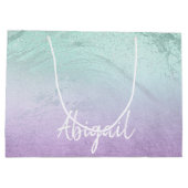 Elegant modern ombre paars & mint glitter marmer groot cadeauzakje (Achterkant)
