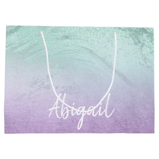 Elegant modern ombre paars & mint glitter marmer groot cadeauzakje (Achterkant)