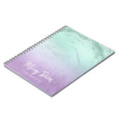 Elegant modern ombre paars & mint glitter marmer notitieboek (Linkerzijde)