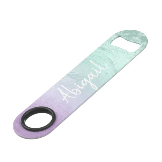 Elegant modern ombre paars & mint glitter marmer speed flessenopener (Voorkant Gekanteld)