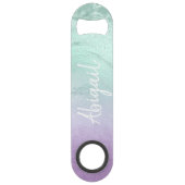 Elegant modern ombre paars & mint glitter marmer speed flessenopener (Achterkant)