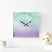 Elegant modern ombre paars & mint glitter marmer vierkante klok (Huis)