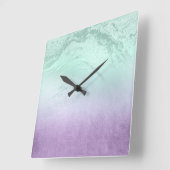 Elegant modern ombre paars & mint glitter marmer vierkante klok (Hoek)