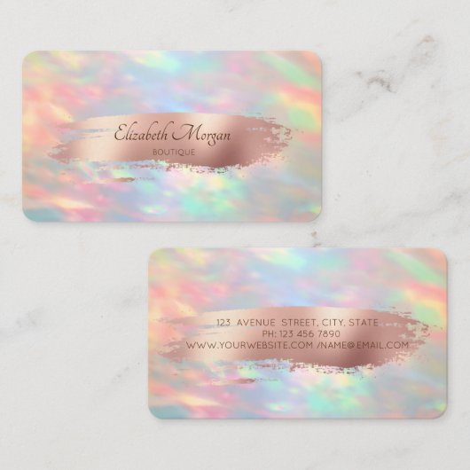 Elegant Modern, Opal, Roos Gold Brush Stroke Visitekaartje (Voorkant / Achterkant)