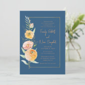 Elegant Modern Oranje Blauw Waterverf Bloemen Kaart (Staand voorkant)