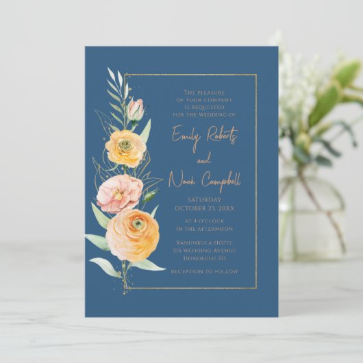 Elegant Modern Oranje Blauw Waterverf Bloemen Kaart (Staand voorkant)