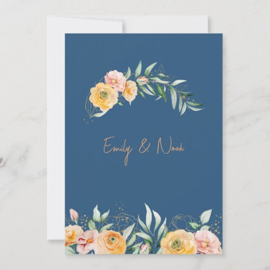 Elegant Modern Oranje Blauw Waterverf Bloemen Kaart (Achterkant)