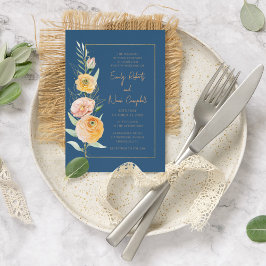 Elegant Modern Oranje Blauw Waterverf Bloemen Kaart