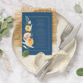 Elegant Modern Oranje Blauw Waterverf Bloemen Kaart