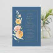 Elegant Modern Oranje Blauw Waterverf Bloemen Kaart (Staand voorkant)