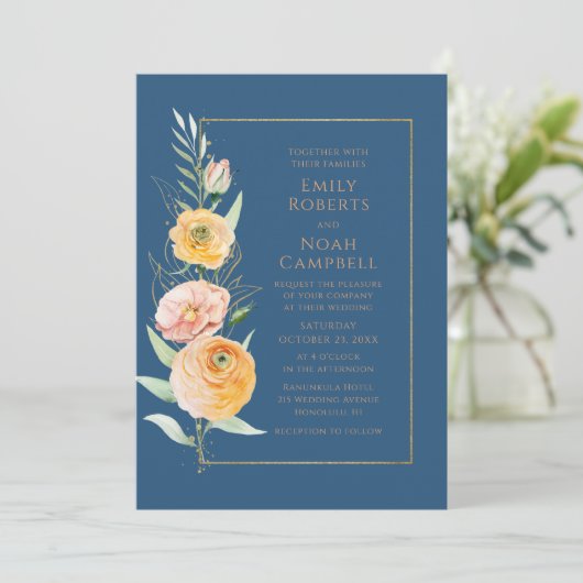 Elegant Modern Oranje Blauw Waterverf Bloemen Kaart (Staand voorkant)