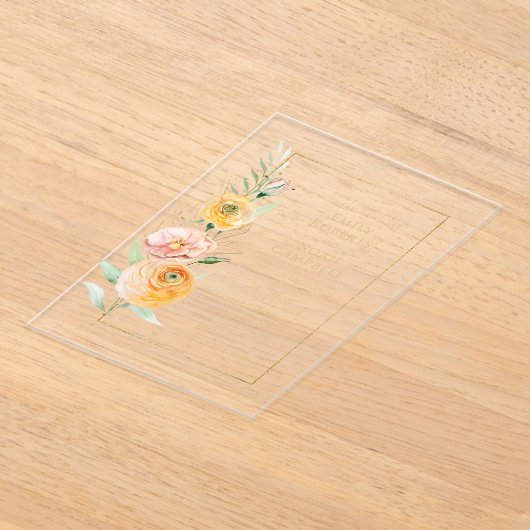 Elegant Modern Oranje geel Waterverf Bloemen Acryl Uitnodigingen (Laagn)