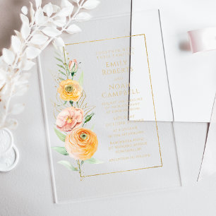 Elegant Modern Oranje geel Waterverf Bloemen Acryl Uitnodigingen