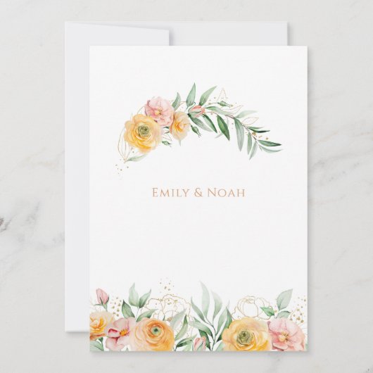 Elegant Modern Oranje geel Waterverf Bloemen Kaart (Achterkant)