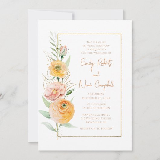 Elegant Modern Oranje geel Waterverf Bloemen Kaart (Voorkant)