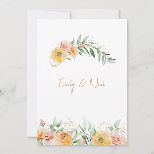 Elegant Modern Oranje geel Waterverf Bloemen Kaart (Achterkant)