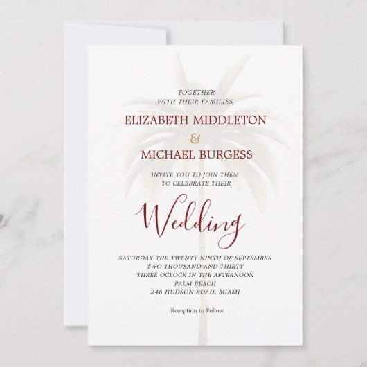 Elegant modern Oranje palm tropical Wedding Kaart (Achterkant)