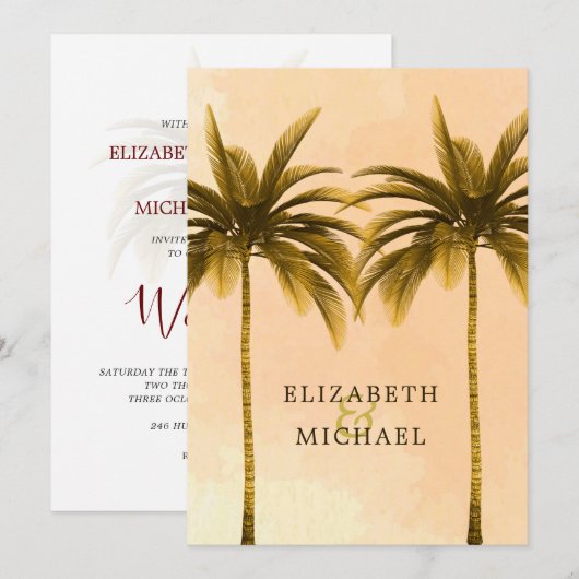 Elegant modern Oranje palm tropical Wedding Kaart (Voorkant / Achterkant)