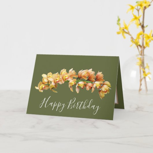 Elegant Modern Orchideeën Green Back Flower Birthd Kaart (Gele Bloem)