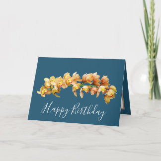 Elegant Modern Orchids Cyan Back Flower Birthday Kaart