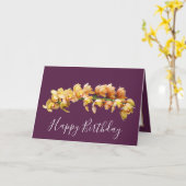 Elegant Modern Orchids Plum Back Flower Birthday Kaart (Gele Bloem)