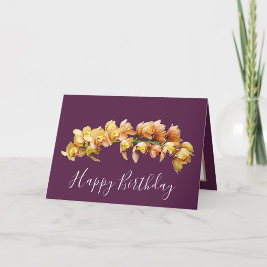 Elegant Modern Orchids Plum Back Flower Birthday Kaart (Voorkant)