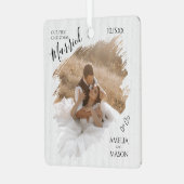 Elegant Modern Our First Christmas Married Photo  Metalen Ornament (Voorkant links)