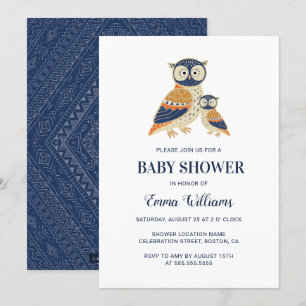 Elegant Modern Owl Baby shower Invitation - Tribal Kaart