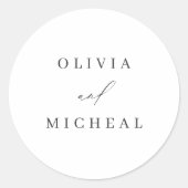 Elegant modern paar namen minimalistische bruiloft ronde sticker (Voorkant)