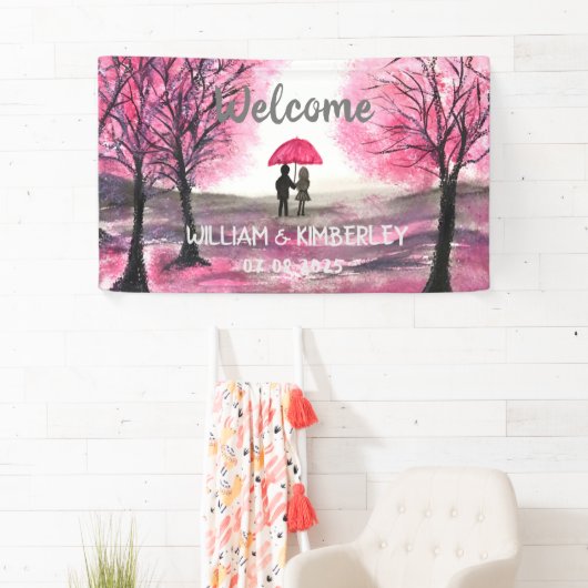 Elegant modern paar roze Floral Rustic Wedding Spandoek (Insitu)