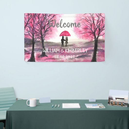 Elegant modern paar roze Floral Rustic Wedding Spandoek (Beurs)