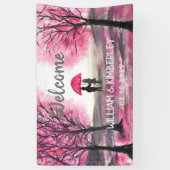 Elegant modern paar roze Floral Rustic Wedding Spandoek (Verticaal)