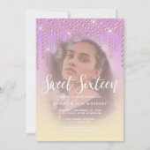 Elegant modern paars diamant druppelt zestien zoet kaart (Voorkant)