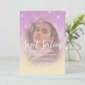 Elegant modern paars diamant druppelt zestien zoet kaart (Staand voorkant)
