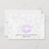Elegant modern paars glitter lipt witte marmer bedankkaart (Achterkant)