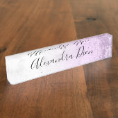 Elegant modern paars glitter witte marmer naambordje (Zijkant)