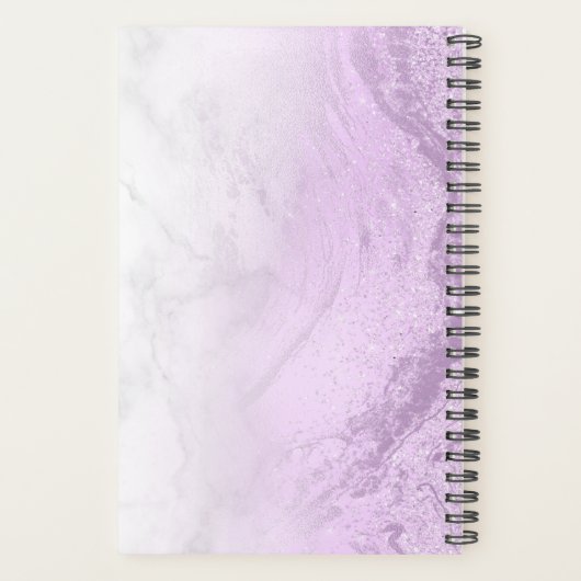 Elegant modern paars glitter witte marmer planner (Achterkant)