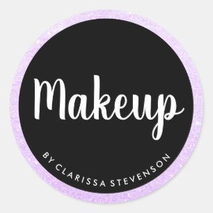 Elegant modern paars glitter zwarte make-up ronde sticker