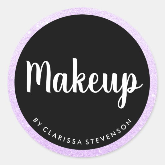 Elegant modern paars glitter zwarte make-up ronde sticker (Voorkant)