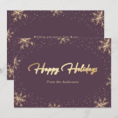 Elegant Modern Paars Gold Snowflake Feestdagenkaart (Voorkant / Achterkant)