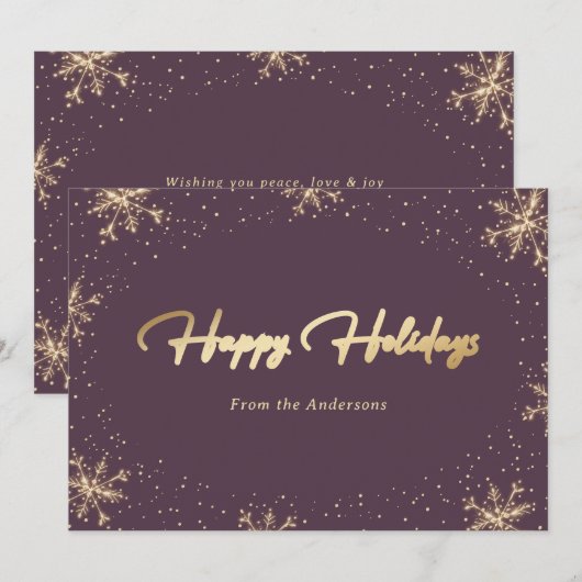Elegant Modern Paars Gold Snowflake Feestdagenkaart (Voorkant / Achterkant)