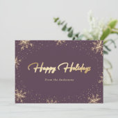 Elegant Modern Paars Gold Snowflake Feestdagenkaart (Staand voorkant)