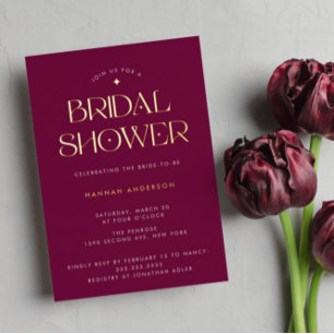 Elegant modern Paars Gold Star-Vrijgezellenfeest Folie Uitnodiging